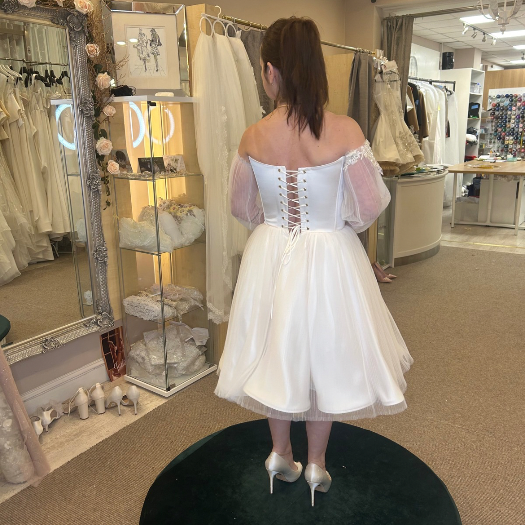Light pink corset dress with pleated tulle made to measure