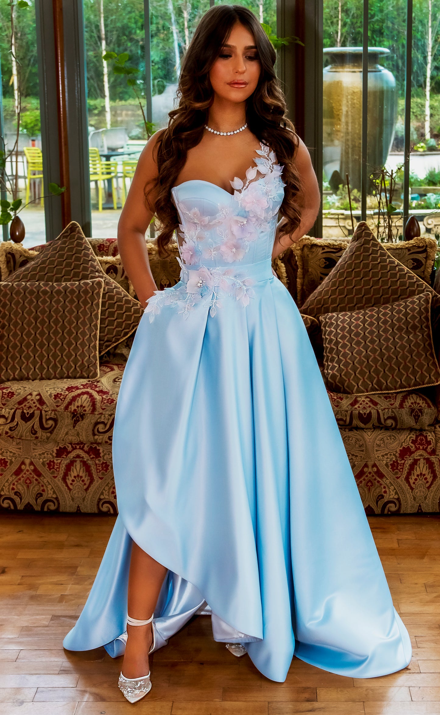 Light blue Statnaia corset and satin skirt made by Zanna