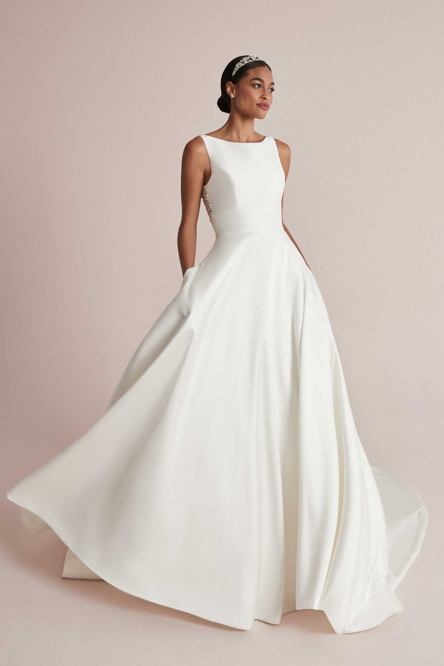 Justin Alexander Mikado Ball Gown with Sabrina Neckline and Beaded Back
STYLE Camryn