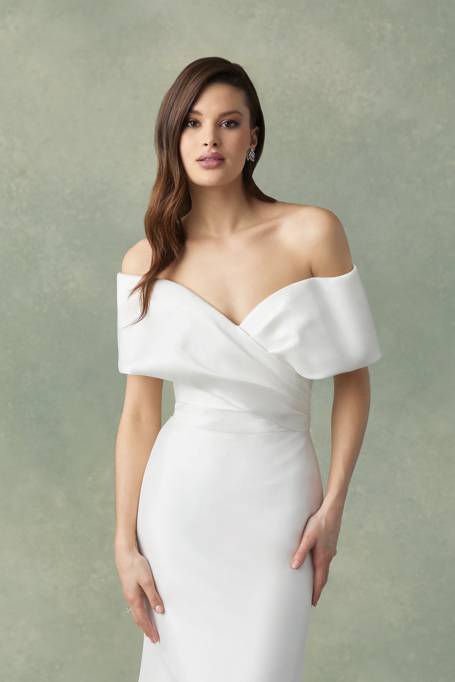 Justin Alexander Stretch Mikado Dress with Cuffed Off the Shoulder Neckline