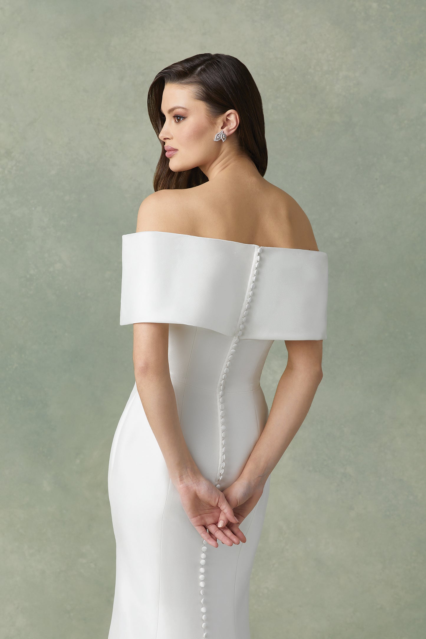 Justin Alexander Stretch Mikado Dress with Cuffed Off the Shoulder Neckline