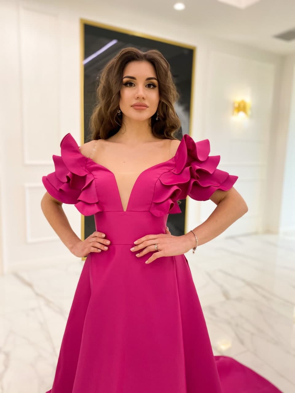 Hot pink satin dress