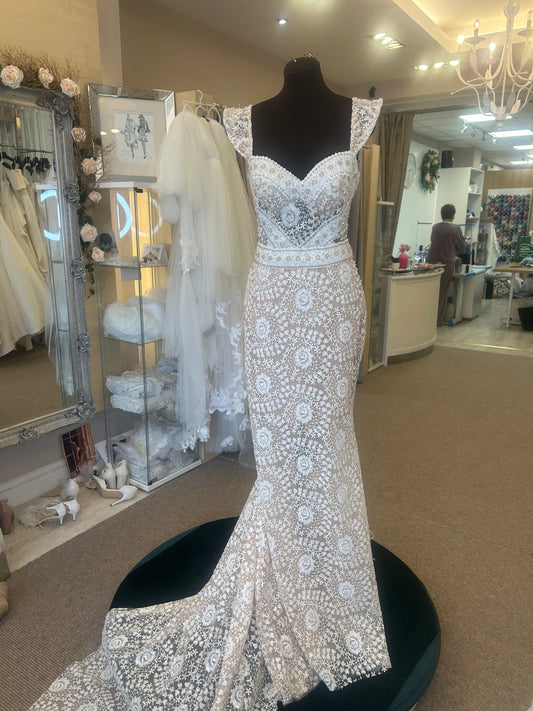 Lace dress with the hand beaded top