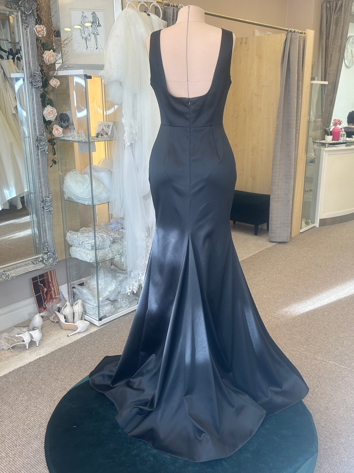 Black satin evening dress